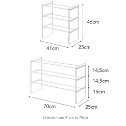 Expanderbar skohylla 3 hyllplan, 41-70cm, Yamazaki, Vit
