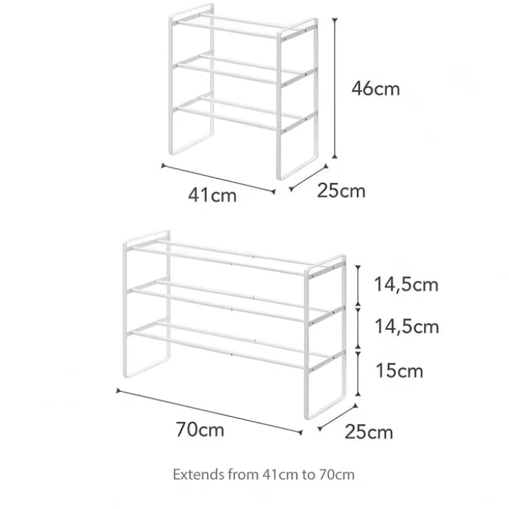 Expanderbar skohylla 3 hyllplan, 41-70cm, Yamazaki, Vit