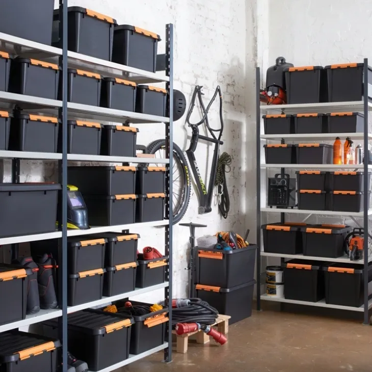 Förvaringslåda med lock 31L, SmartStore Pro, Svart/orange