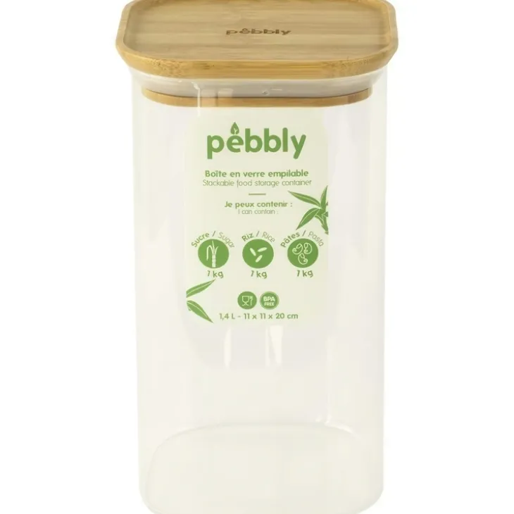Glasburk med bambulock 1,4L, Pebbly