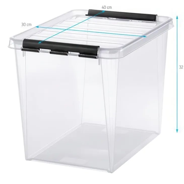 Hög förvaringslåda med lock 25L, SmartStore, Klar/svart