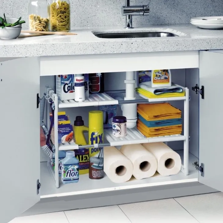 Justerbar förvaringshylla under diskbänk, 41-70cm