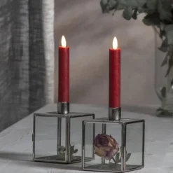 Kort batteridrivet stearinljus, Röd 2-pack