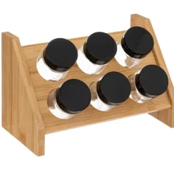 Kryddställ i bambu med 6 glasburkar, BAMBOO SPICE RACK, Natur