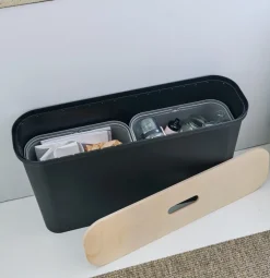 Långsmal återvinningsstation med lock och 2 insatser, SmartStore
