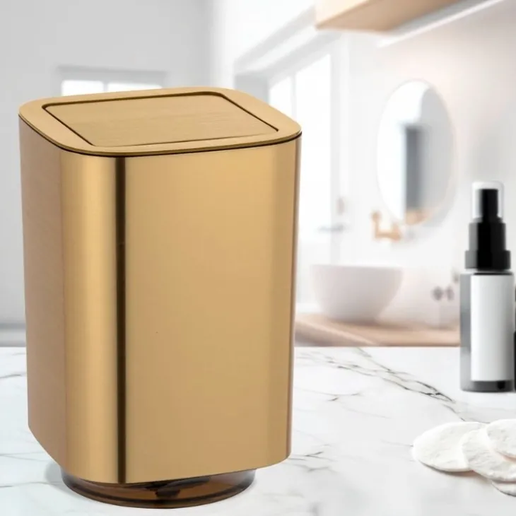 Papperskorg med vipplock 5,5L, Guld