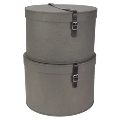 Rund förvaringslåda med spänne 2 lådor, Rut canvas, Bigso