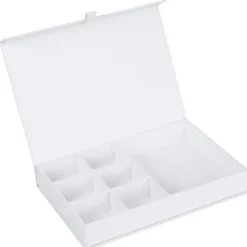 Smyckesask med 7 fack, magnetlås, BIGSO JOLIE, 26,5 x 19 x H 5 cm, Vit