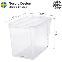 Stor förvaringslåda med lock i återvunnen plast 66L, SmartStore, Svart