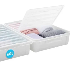 Stor förvaringslåda under sängen med hjul 60L, SmartStore, Klar/svart